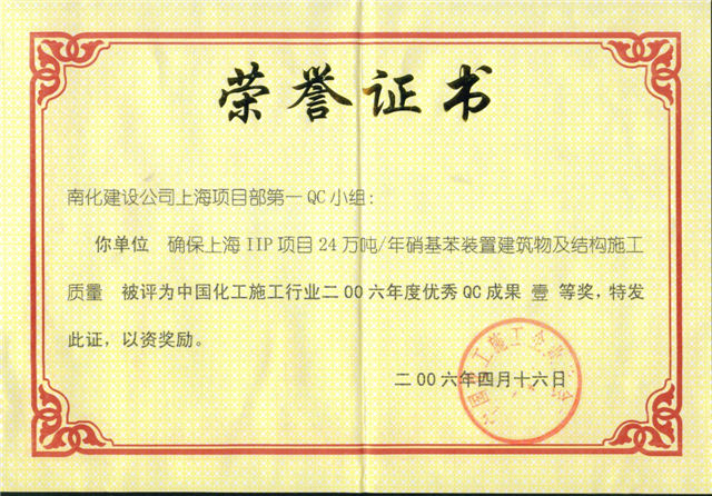 National QC Prize for Shanghai IIP Project